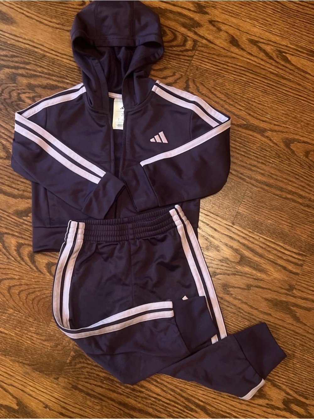 Adidas Toddler Tracksuit Set Girls Purple 3 Stripe Jacket Pants Size 2T 2 Piece
